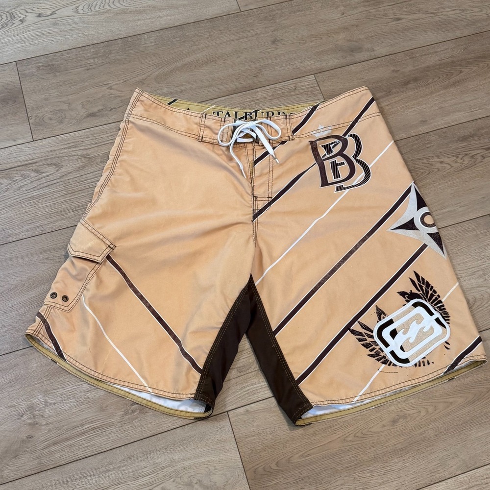 Y2K Billabong Taj Burrow Signature Board Shorts Surfer Surf Beige Stripe Men 38